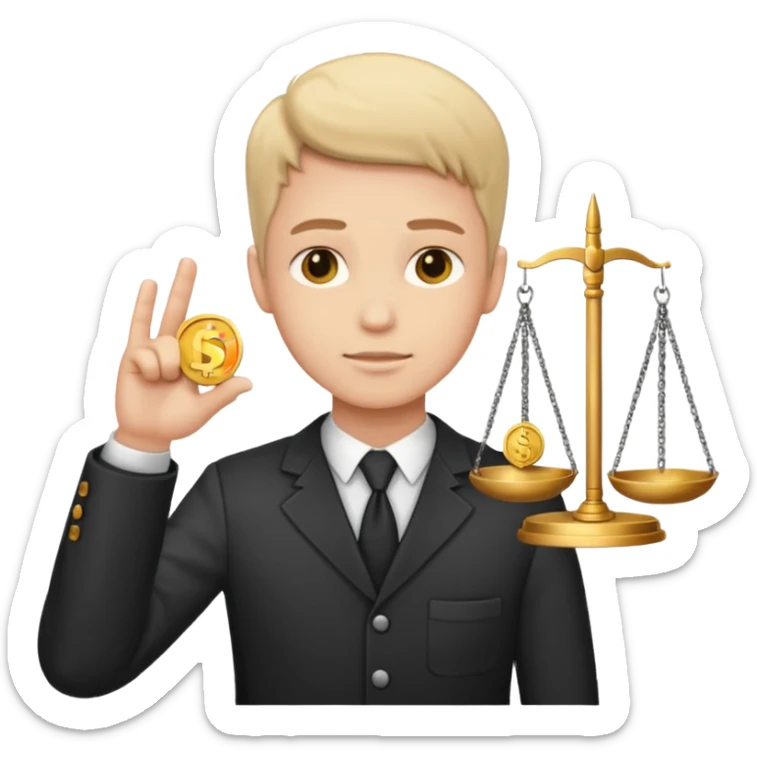 A serious person balancing a coin and legal scale emoji sticker