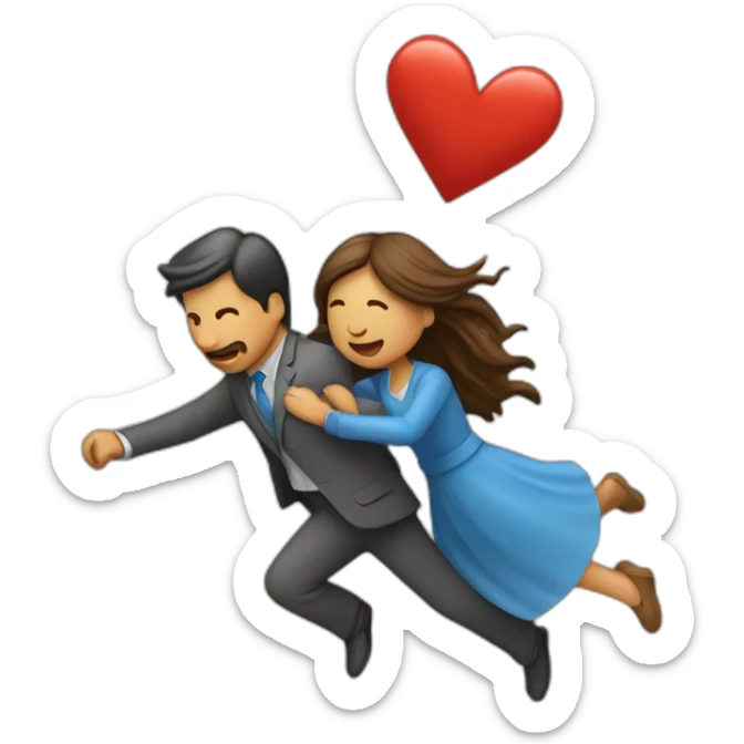 Un hombre y una mujer volando en el emoji de el cohete y un corazón sticker