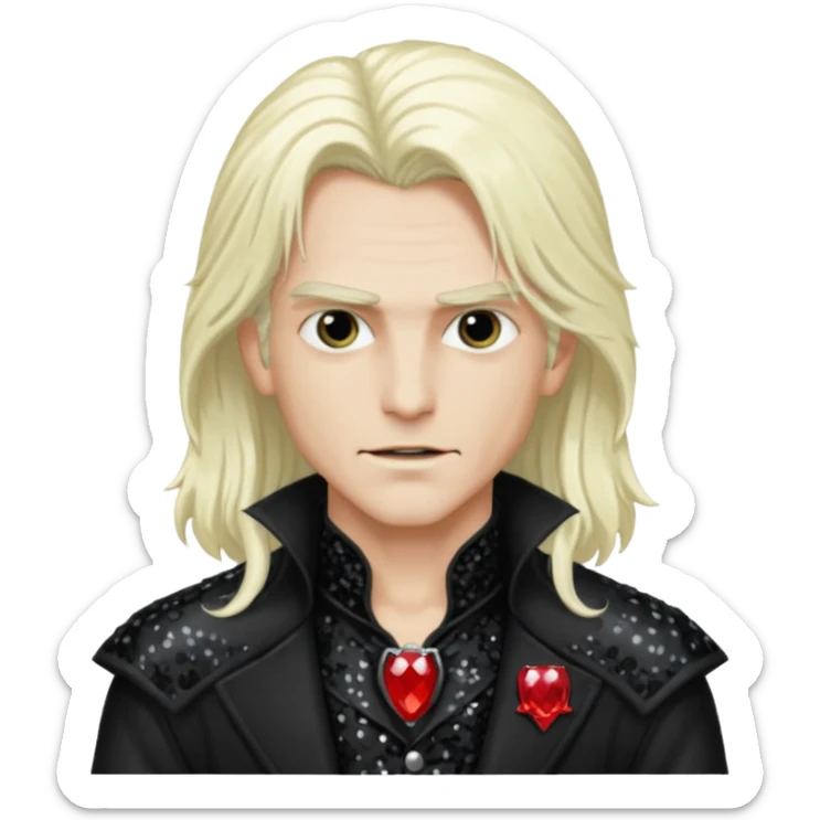 Alucard, Son of Dracula with long platinum blonde hair, black sequin outfit  sticker