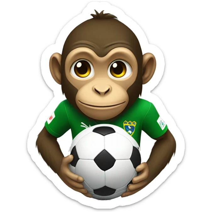 Make a monkey in Brazil national team soccer gear playing with a soccer ball and crying at the same time.  sticker