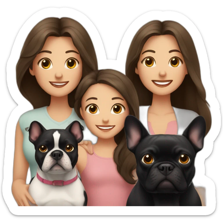 Family-with-father-mother-two-brunettes-daughters-and-black-French-bulldog sticker