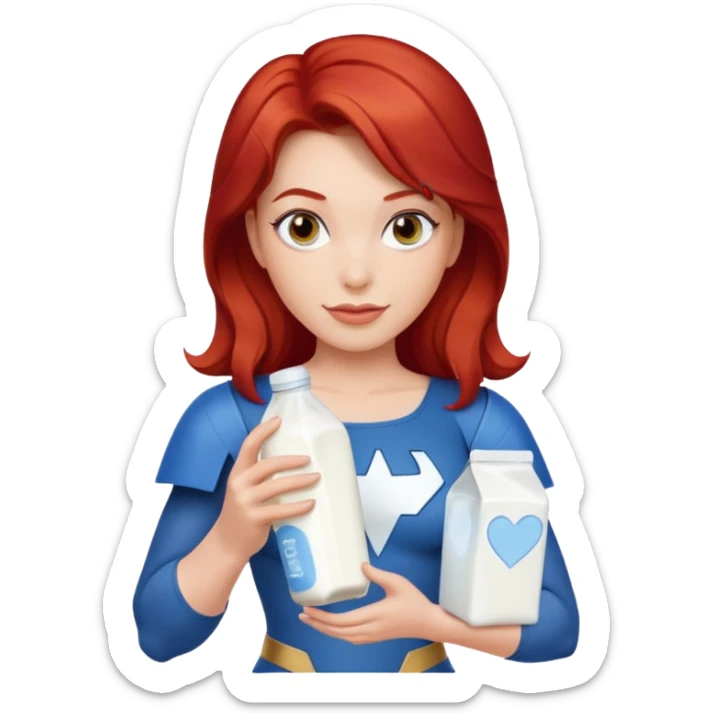 Milk themed women super hero red hair super hero holding milk sticker