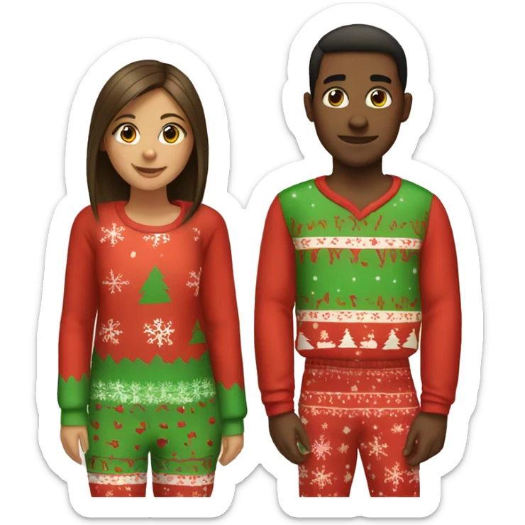 Girl and boy as a couple in Christmas pajamas  sticker
