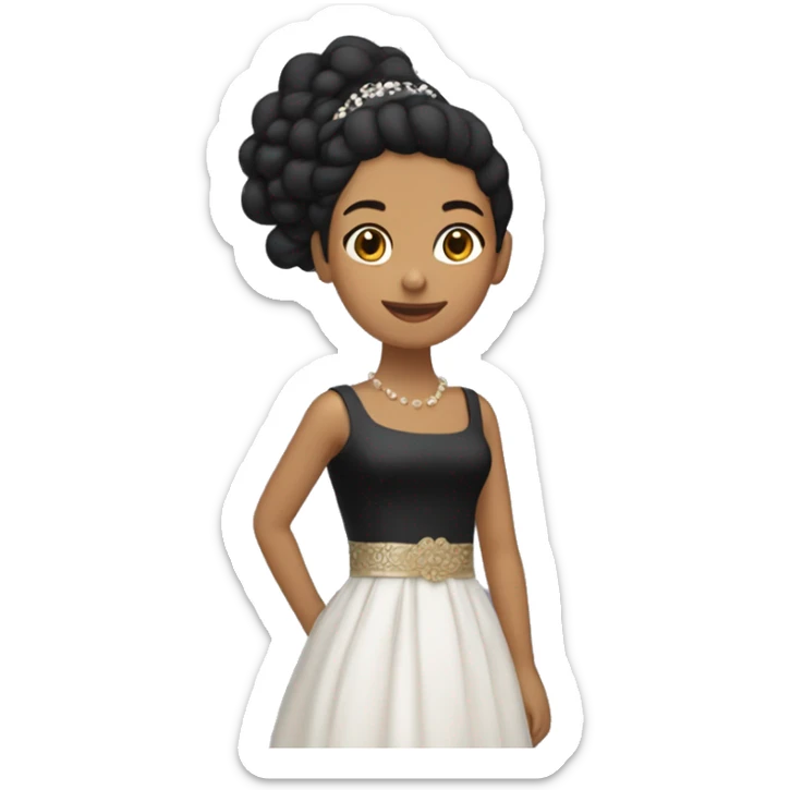 Chica morena con vestido negro y una mano en a cintura  sticker