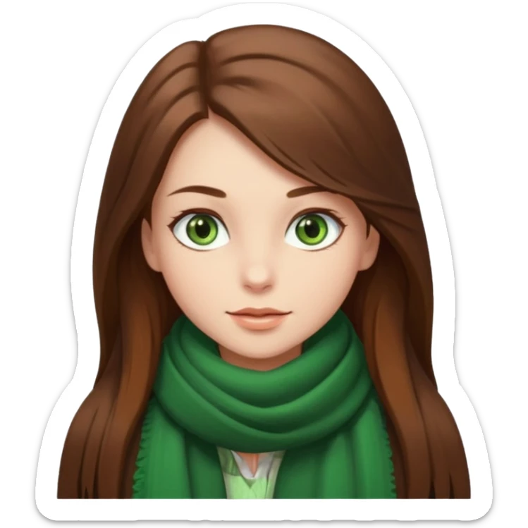 Girl green eyes brown long hair with brown-white winter clothes  sticker