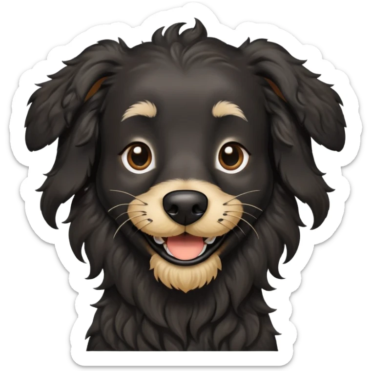 Tall, black, skinny dog with wiry wavy hair, and a beard and eyebrows smiling  sticker