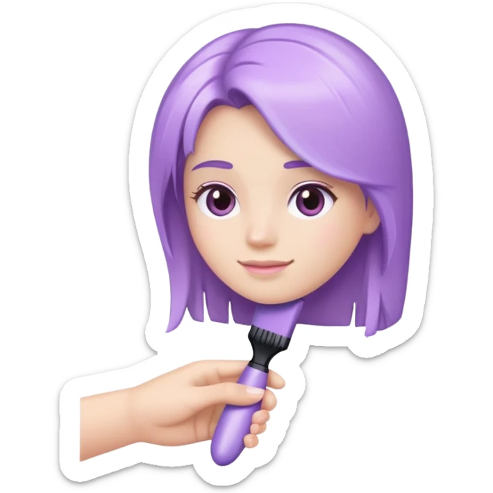 pastel purple hand holding a pastel purple hair brush, Apple iOS style emoji sticker