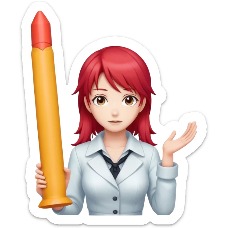Anime girl with red pubic hair and gigantic dildo sticker