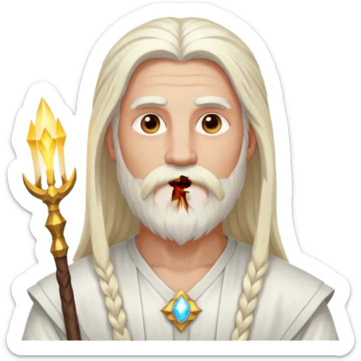 Baldr, God of Light from Gods and Goddesses with long platinum blonde hair and beard, white outfit sticker