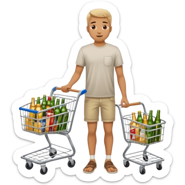 man with a shopping cart full of beers and wines full body sticker