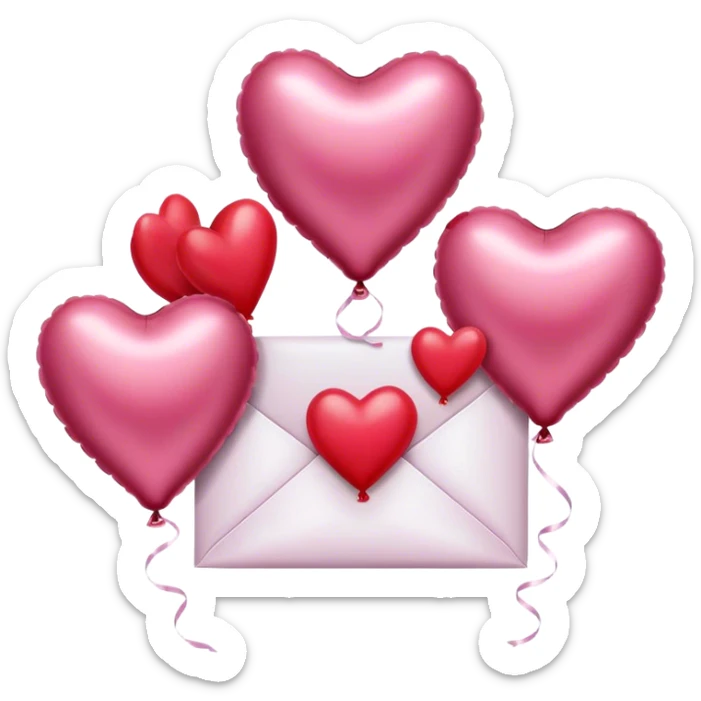 maroon love letter, three metallic pink heart-shaped balloons and red kisses  sticker