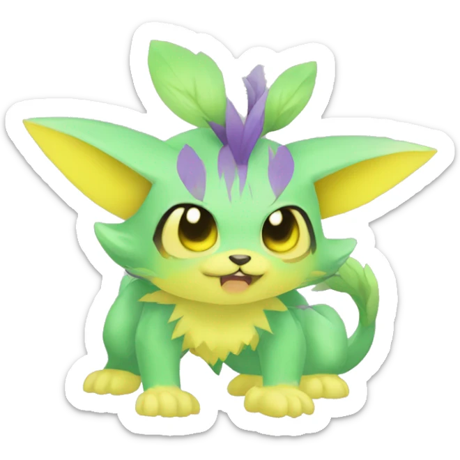 Cute cool green yellow purple animal hybrid Fakemon full body sticker