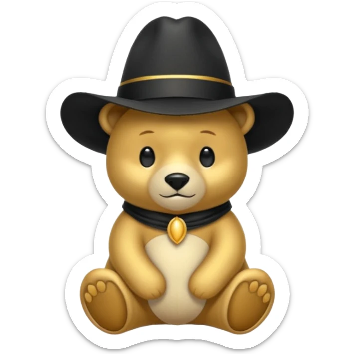 Oso dorado con un sombrero elegante    negro y  en   su cuello un moño negro 🎩 sticker