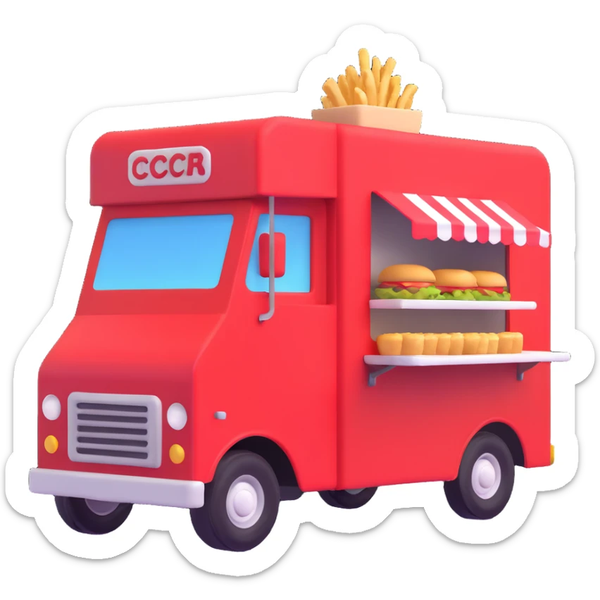 generate me a 3D red truck icecream food truck sticker