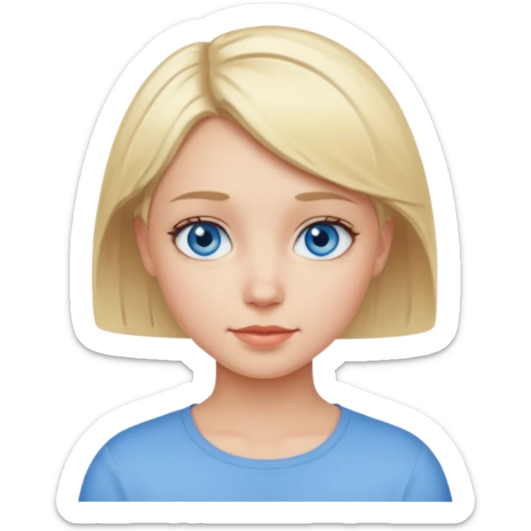 A girl with blue eyes and short blonde hair. She is smiling. sticker