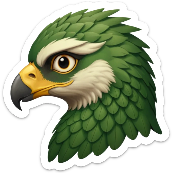 close up looking at the side profile of the face of a green hawk that is looking away from the camera sticker