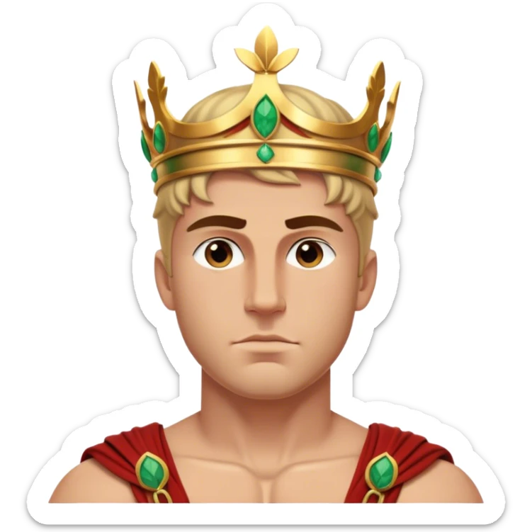 Cinematic Realistic Hercules Portrait, depicted with lifelike, sun-kissed skin and a robust, muscular physique that radiates both power and gentle nobility. His intense, kind eyes and regal expression are complemented by classical Greek attire and a laurel crown, rendered under dynamic lighting that highlights every chiseled detail. sticker