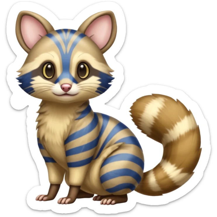 Gold and cobalt-blue-striped Furret-Sentret-Genet-Civet-Cacomistl-hybrid-fusion (full body) sticker