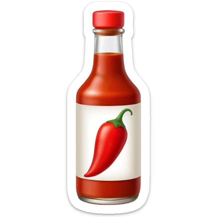 glass bottle of red hot sauce with small chili icon on label sticker