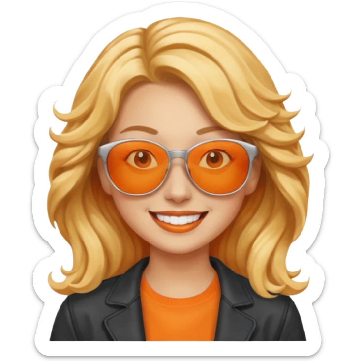Woman, orange skin, light blonde hair, wavy hair, sunglasses, sticker