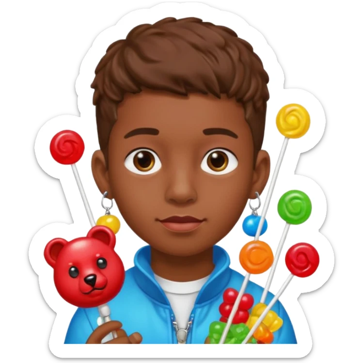 boy with a lot of accessories and earrings made out of candy sticker