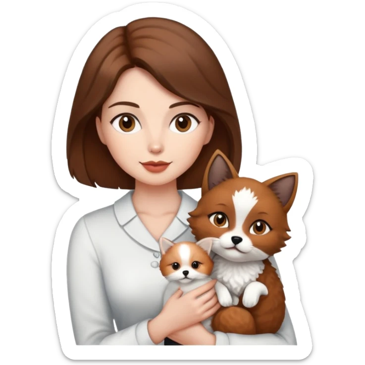 Brown hair woman with her bichon fries, black cat and fox tabby sticker