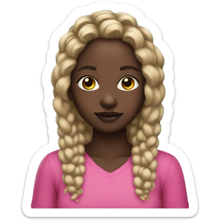 Darkskin girl with short bohoo braids until hair shoulders wearing a bright pink shirt with long lashes sticker