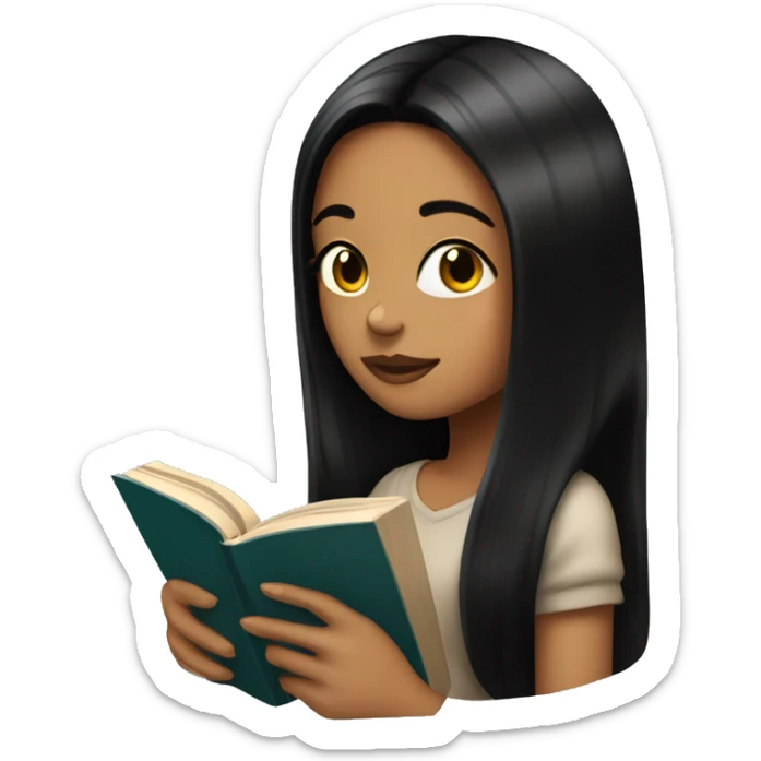 Girl with long straight black hair, tattoos and reading a book in black  sticker