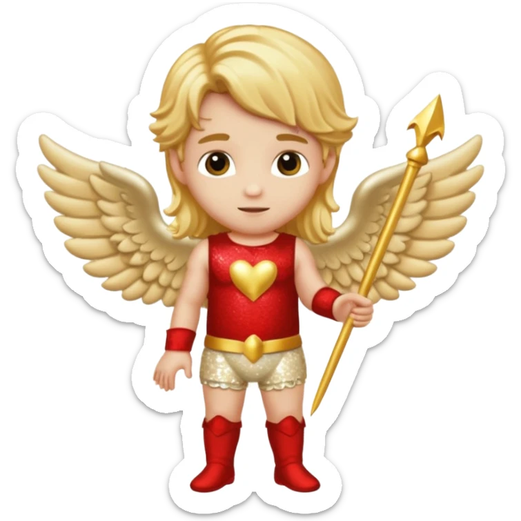 Cupid, God of Love from Gods and Goddesses with long golden blonde hair, cream sequin outfit sticker