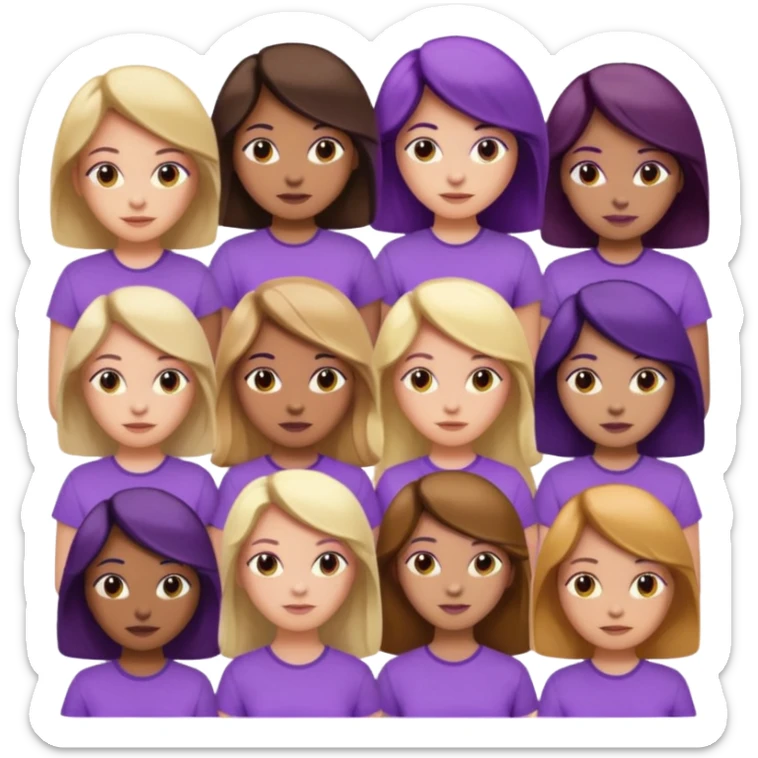 women with various hair types and skin tones, purple shirt sticker