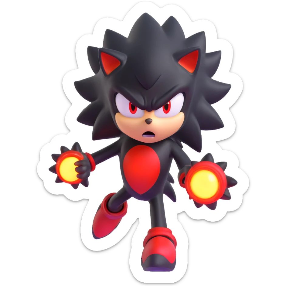 Shadow the Hedgehog charging up chaos energy, glowing red accents, intense expression sticker