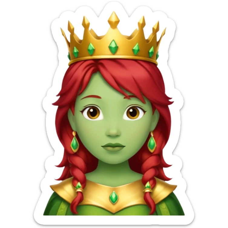 Princess Fiona as a classic fairytale princess, green ogre, red hair, wearing a crown sticker