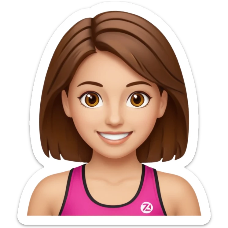 Make a zumba coach emoji, brown eyes, brown hair girl sticker