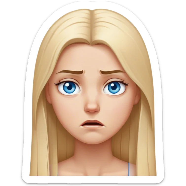 beautiful white girl with long straight blonde hair blue eyes sad angry upset hurt mad sticker