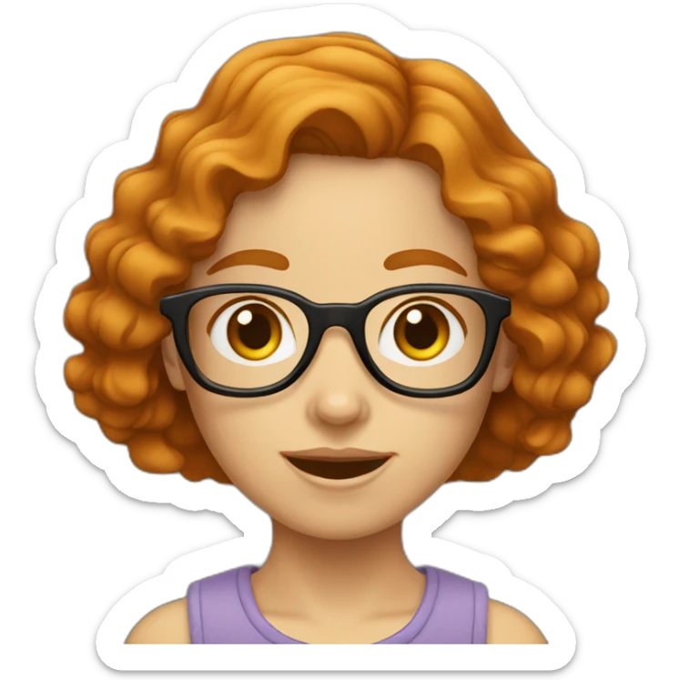 caucasian girl with short wavy ginger hair and square glasses sticker