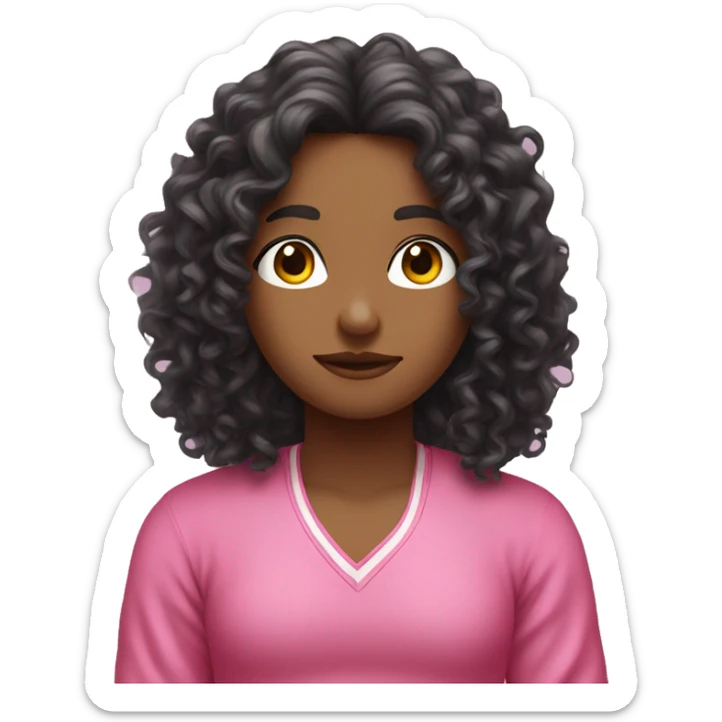 Curly Dark long hair meditation pink clothes seat eyes clothes sticker