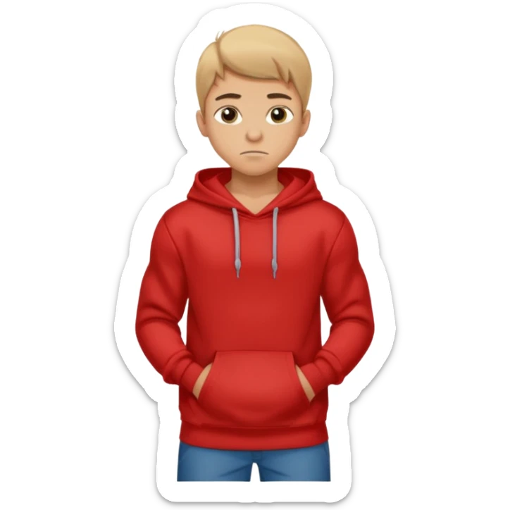 make me an emoji of an americain 19 yearold boy in a red hoodie that says "south" on it and give him with tan skin with his hands in his hands in his pocket not grining flexing his muscles sticker