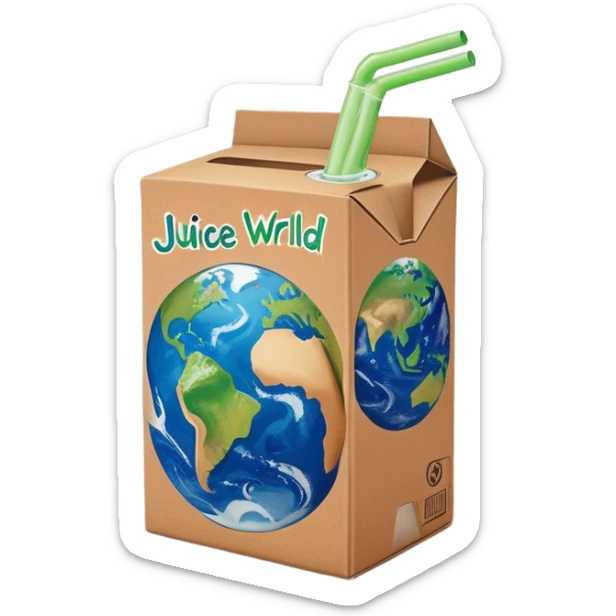 Juice box with the earth as the logo and the name of the juice box is juice wrld sticker