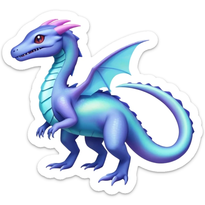 Iridescent Shiny pastel Salandit-Aurorus-Salazzle-Dragonair-Fakémon-hybrid-creature (full body)  sticker
