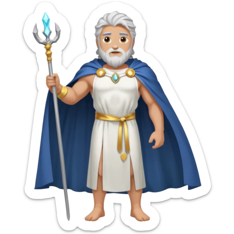 fullbody silverhair shirtless god ZEUS, white robe over shoulder and cape, standing still sticker