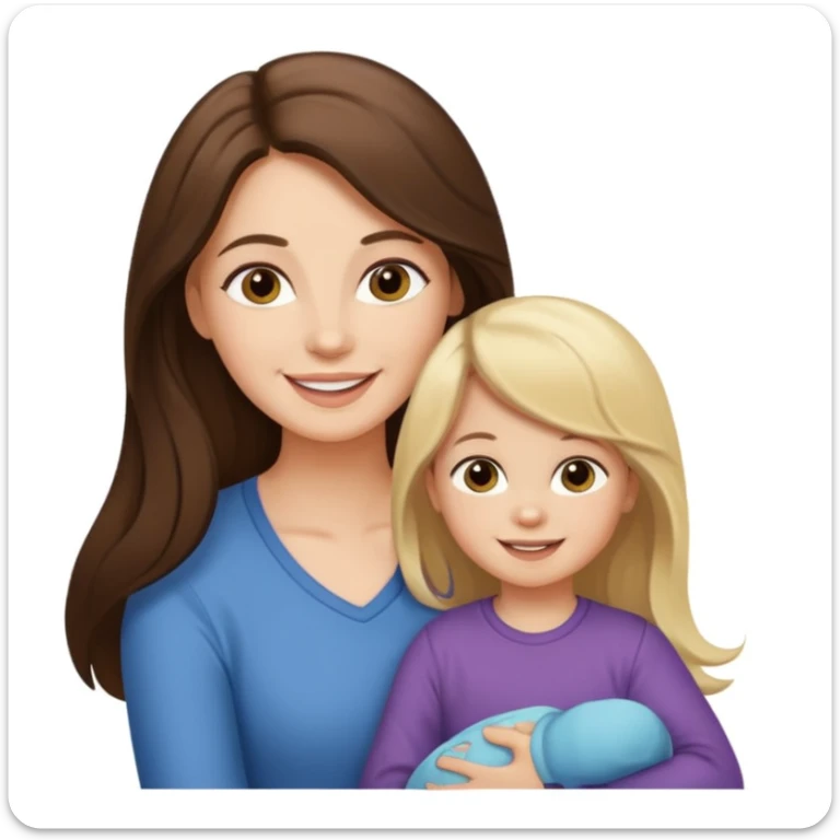 Brunette lady with toddler little girl with long brown hair and 1 year old boy with blonde hair sticker