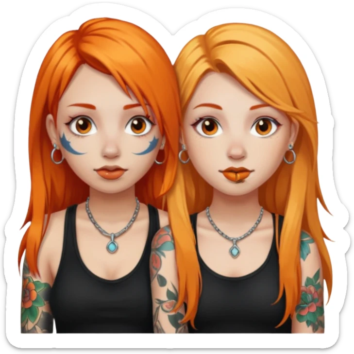 two girls with septum piercings and tattoos one girl has orange hair, and the other girl has long blonde hair sticker