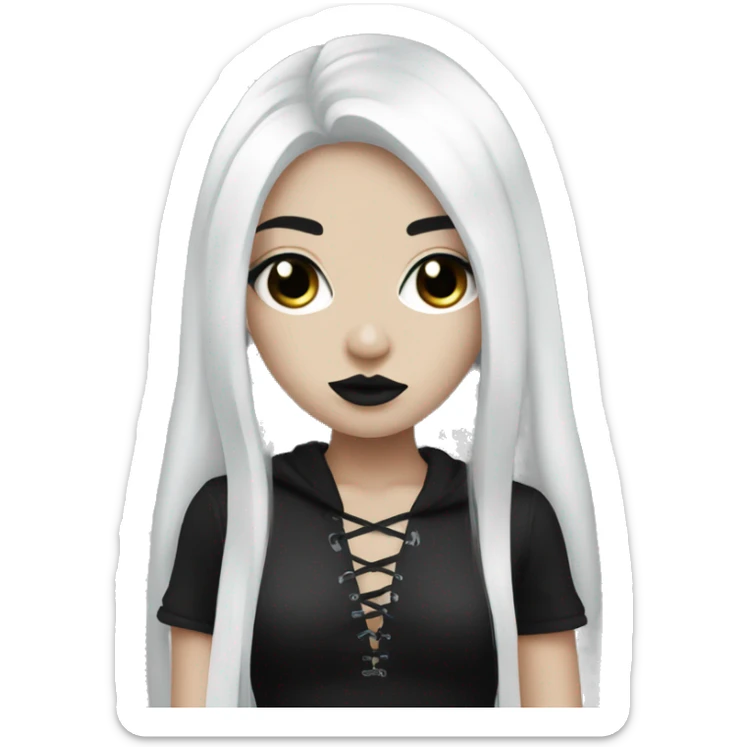 goth girl with white foundation and black eyeliner with long black hair  sticker