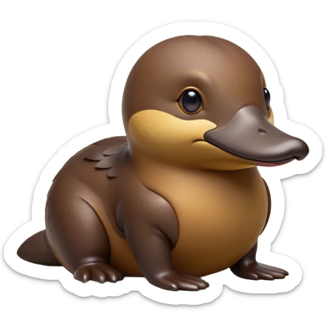 Cinematic Noble Platypus Portrait Emoji, Poised and regal, with a uniquely streamlined build and a sleek brown fur, a distinctive flat duckbill and broad, beaver-like tail, deep-set soulful eyes full of wonder, Simplified yet sharp and sophisticated features, highly detailed, glowing with a soft, dignified glow, high shine, intelligent and enigmatic, stylized with an air of aquatic curiosity, focused and attentive, soft glowing outline, capturing the essence of a watchful and confident oddity, so majestic it feels as though it could glide out of the screen with effortless authority! sticker