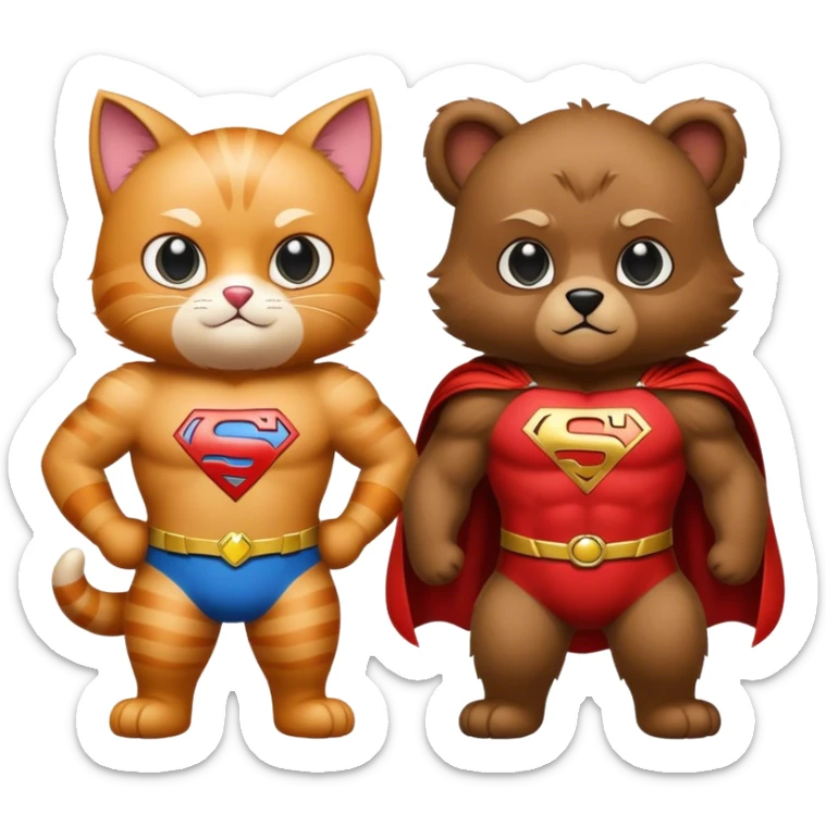 à super hero cat with a big H and his sidekick the little bear with a big S sticker