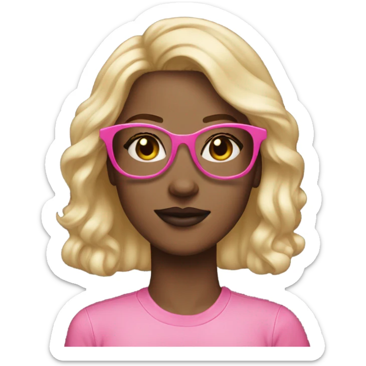 blonde with brown eyes wearing pink glasses light-skinned and pink lips and freckles  sticker
