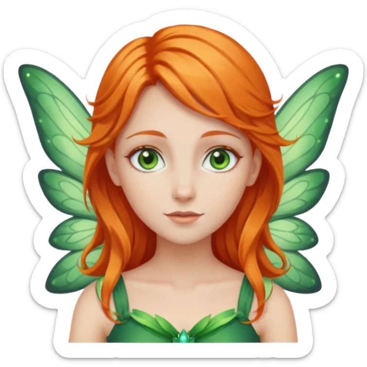 white woman, orange hair, green eyes, fairy sticker