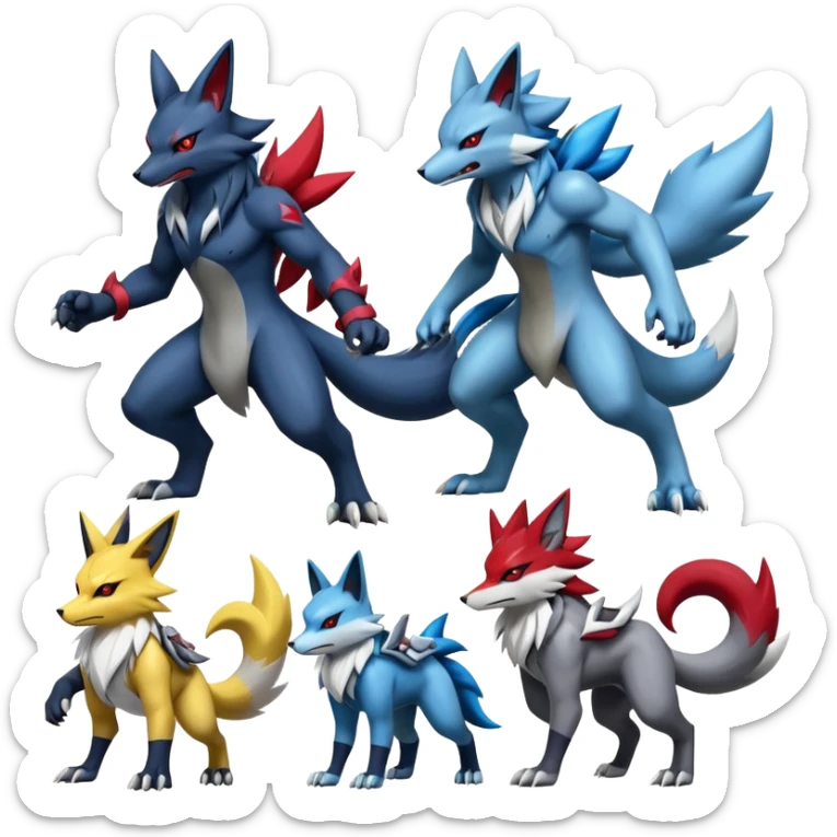 Shiny Epic Handsome Badass Zoroark-Zangoose-Lucario-Renamon-Zeraora-hybrid (Full body) sticker