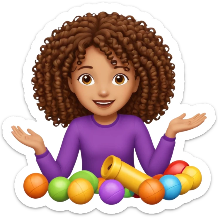 brown girl with curly hair playing with toys on the floor sticker