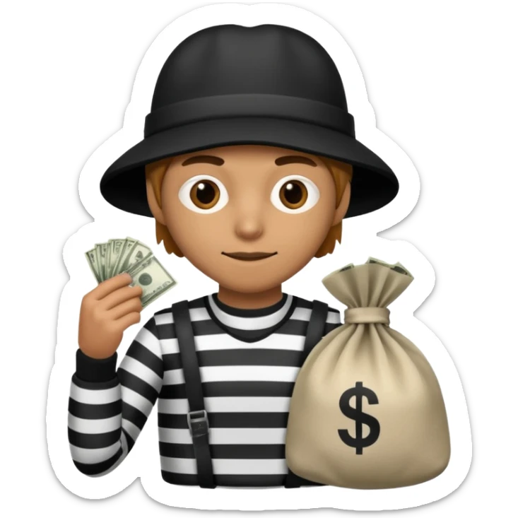 A emoji of a person wearing a robber outfit and a Money Bag sticker